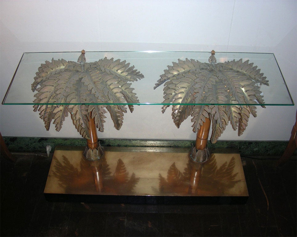 French 1970s Palm-Trees Lighted Console Table For Sale