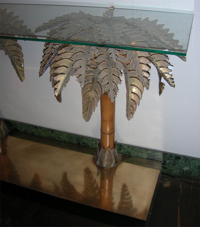 Late 20th Century 1970s Palm-Trees Lighted Console Table For Sale