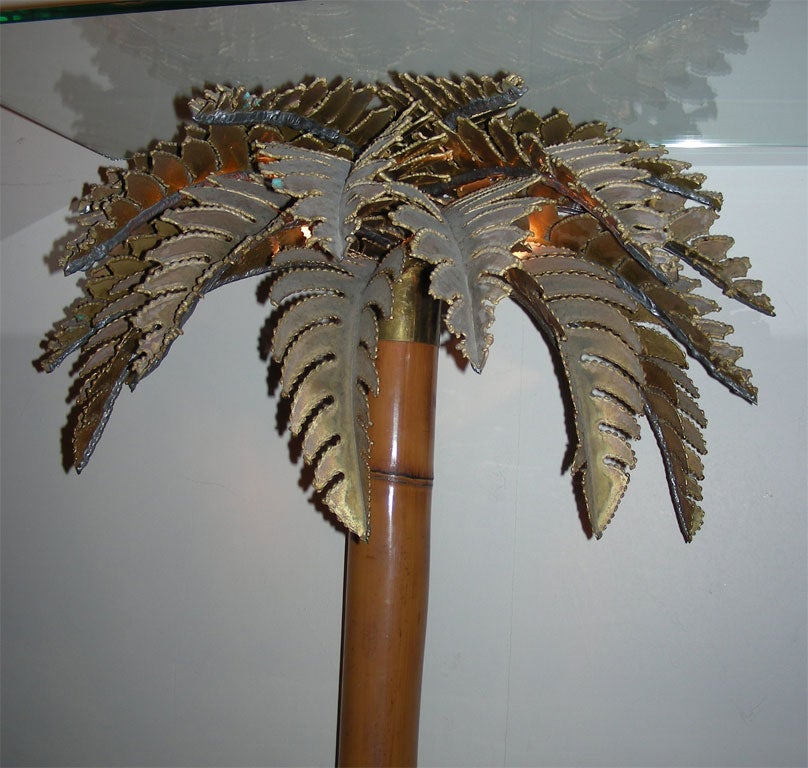 Glass 1970s Palm-Trees Lighted Console Table For Sale