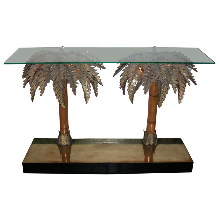 1970s Palm-Trees Lighted Console Table For Sale