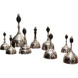 Antique Collection of Nine Victorian Brass and Ebonized Dinner Bells