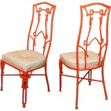Pair of 1950's Orange Iron Chinoiserie Chairs