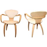 Retro Set of 4 Cherner Chairs with Blonde Wood and White Vinyl Seats