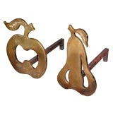 Two 1970s Bronze Apple and Pear Andirons