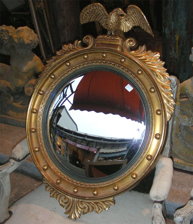 French 1940s Convex Mirror with Gilt Wood Frame