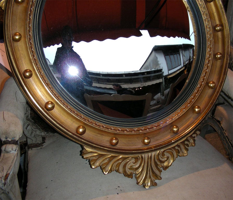 Mid-20th Century 1940s Convex Mirror with Gilt Wood Frame