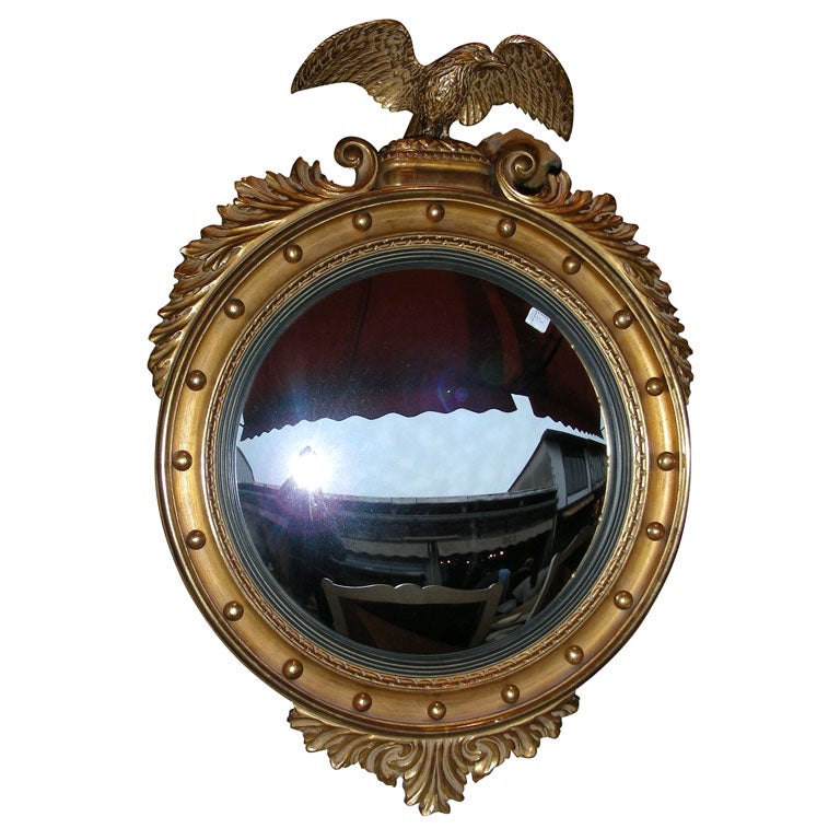1940s Convex Mirror with Gilt Wood Frame
