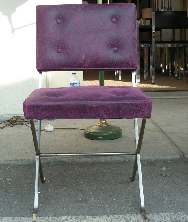Two 1965 chairs by Maison Charles with base in nickeled steel and upholstered in new purple suede.