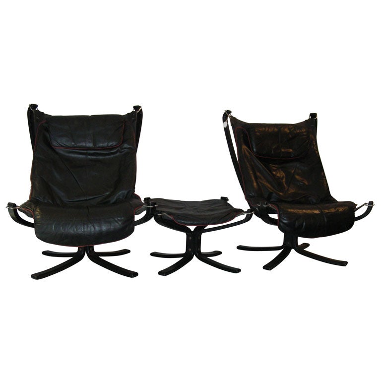 Two 1960s Armchairs and One Stool by Sigurd Ressell For Sale