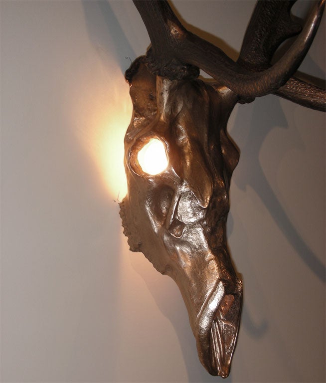 French  1970s Sconces Shaped like a Deer's Skull with Antlers By Jacques Duval-Brasseur For Sale
