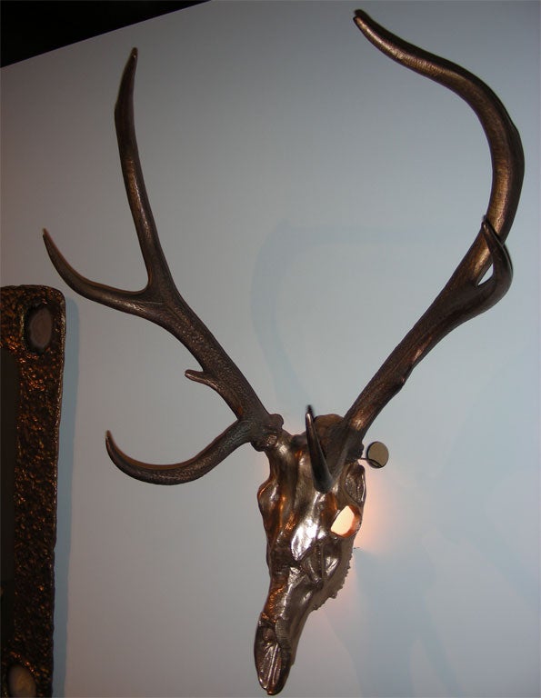Late 20th Century  1970s Sconces Shaped like a Deer's Skull with Antlers By Jacques Duval-Brasseur For Sale
