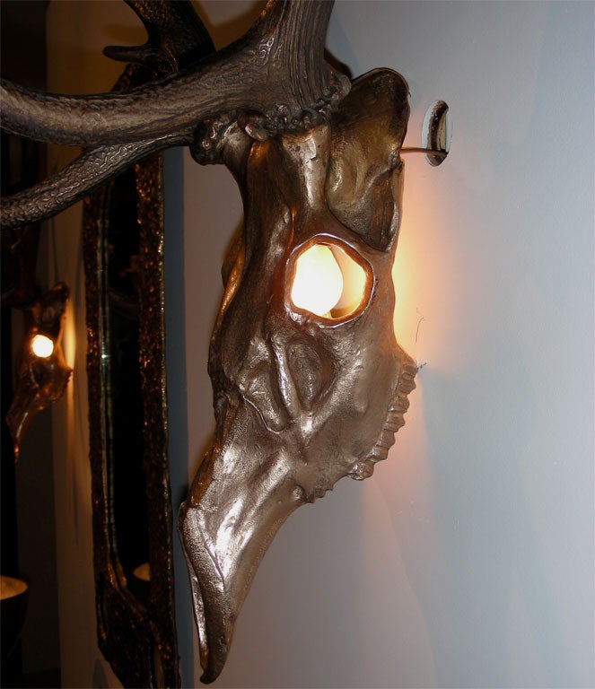 Bronze  1970s Sconces Shaped like a Deer's Skull with Antlers By Jacques Duval-Brasseur For Sale