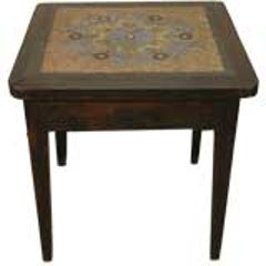 mosaic pebble top table in oak with initials FVDL 12