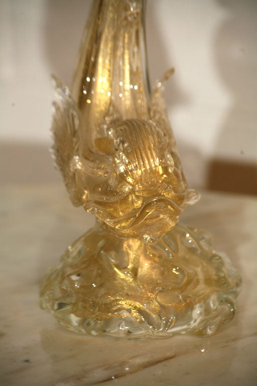 Murano  glass lamp with dolphin motif-gold leaf flecks