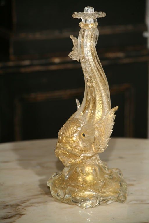 Mid-20th Century hand blown murano lamp in dolphin motif