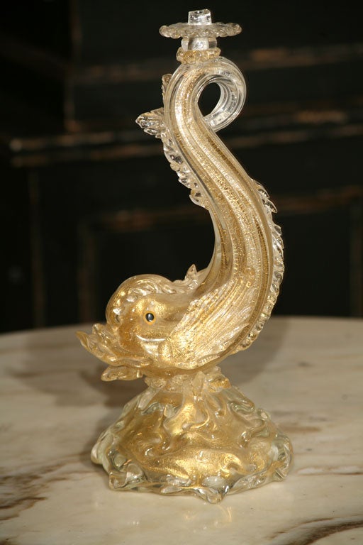 Glass hand blown murano lamp in dolphin motif