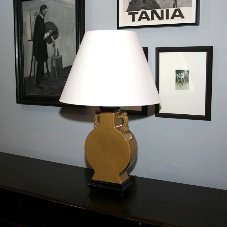 Pair of Mustard Crackled Glazed Lamps