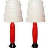 Very Tall Pair of Orange Ceramic Lamps