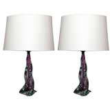 Pair of Murano Lilac and Turquoise Twisted Glass Lamps