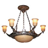 1930s Chandelier in Alabaster and Silver Bronze
