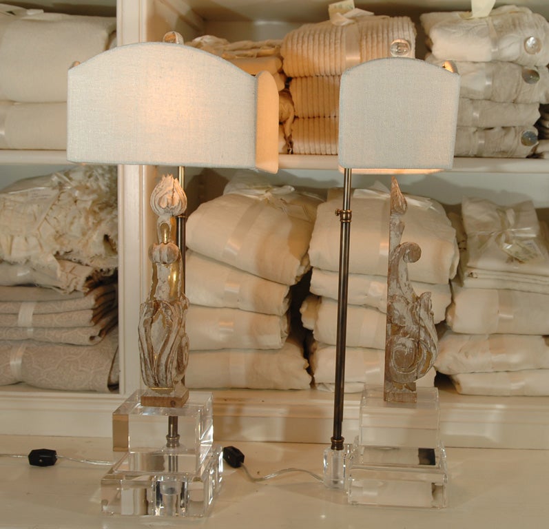 Pair of Cream Wood Fragment Lamps