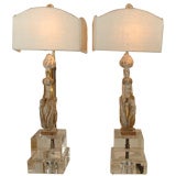 Pair of Cream Wood Fragment Lamps