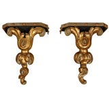 Antique Pair of 18th c Giltwood Fragment Wall Brackets