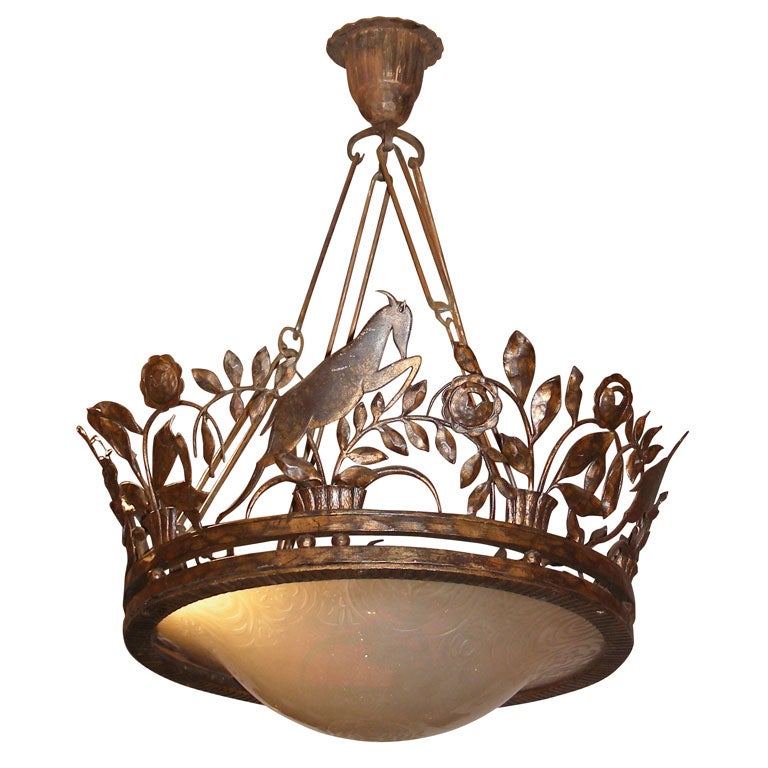 1930s Chandelier in Frosted Glass by Brant For Sale