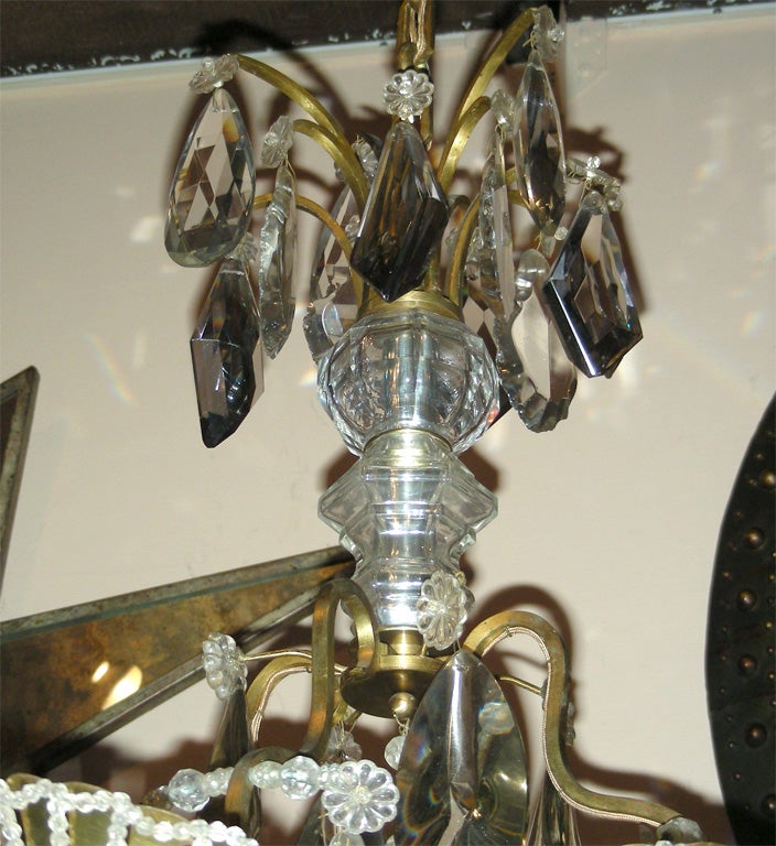 1940s Chandelier in Brass Glass and Crystal For Sale 2