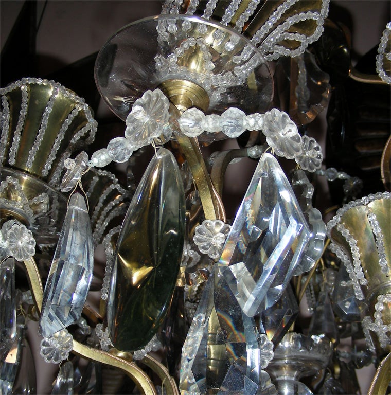 1940s Chandelier in Brass Glass and Crystal For Sale 3