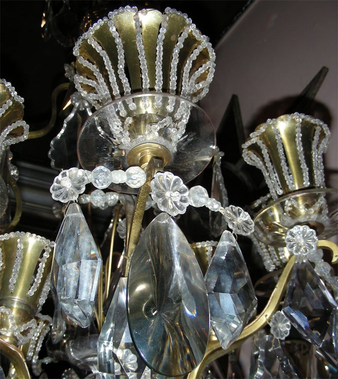 1940s Chandelier in Brass Glass and Crystal For Sale 4