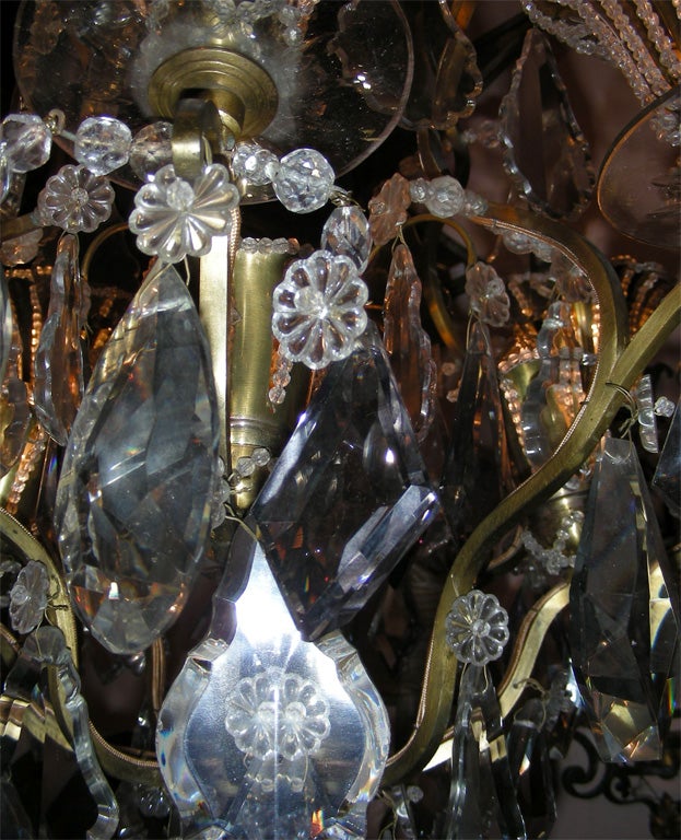 1940s Chandelier in Brass Glass and Crystal For Sale 5