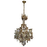 1940s Chandelier in Brass Glass and Crystal