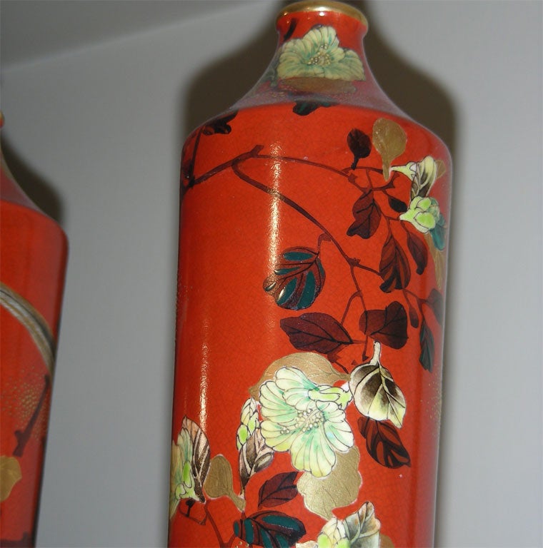 Two Japanese Nightingale Vases from the Meiji Period For Sale 2