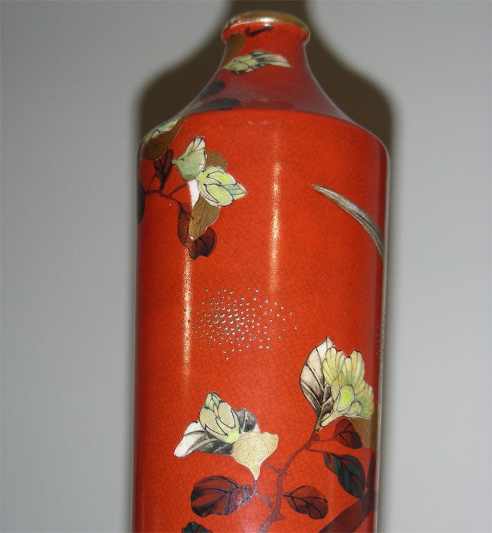 Two Japanese Nightingale Vases from the Meiji Period For Sale 3