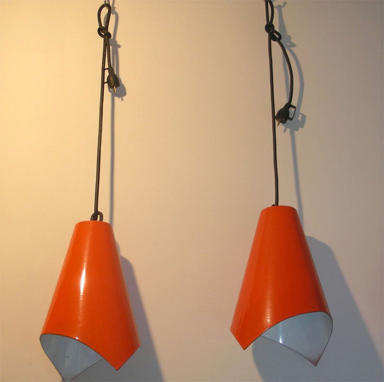 French Two 1960-1970 Ceiling Lights in Orange and White