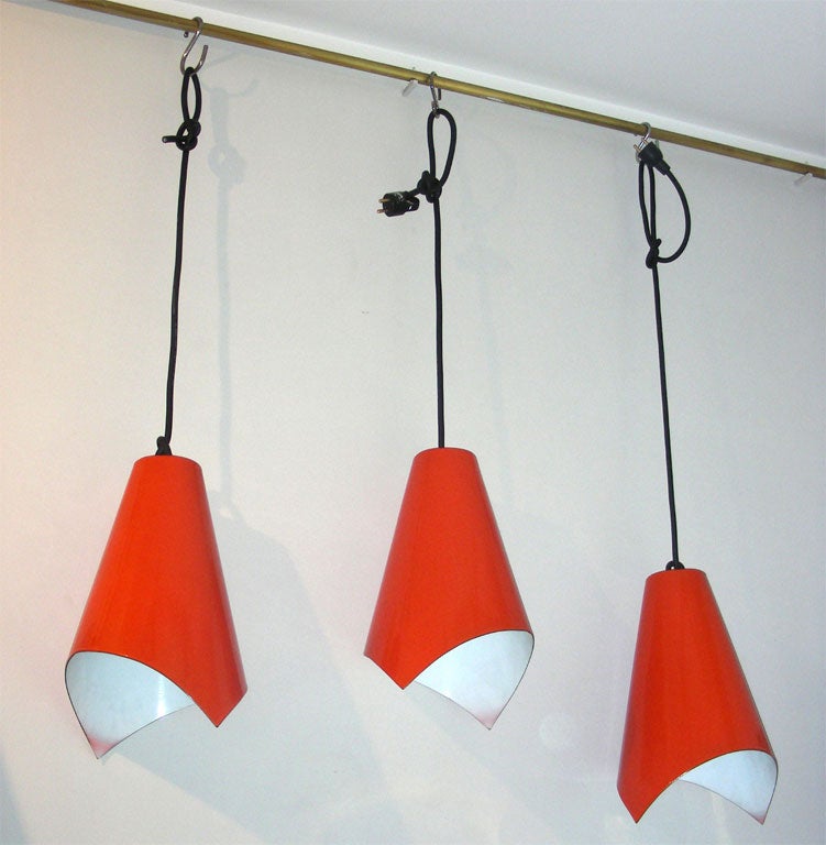 Late 20th Century Two 1960-1970 Ceiling Lights in Orange and White