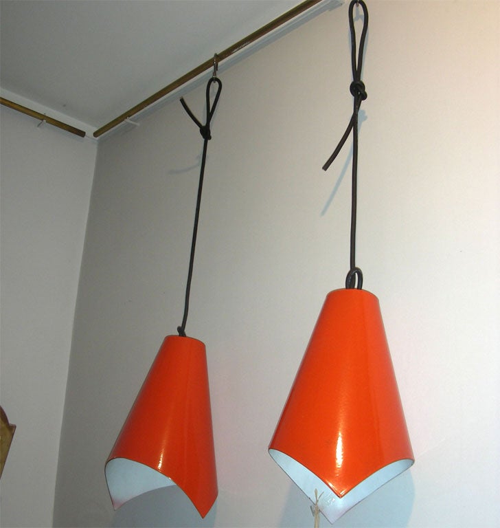 Two 1960-1970 Ceiling Lights in Orange and White 4
