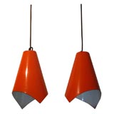 Two 1960-1970 Ceiling Lights in Orange and White