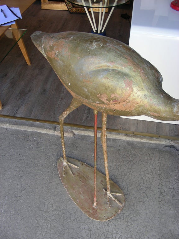 Wood 1940s Sculpture of a Pink Flamingo For Sale