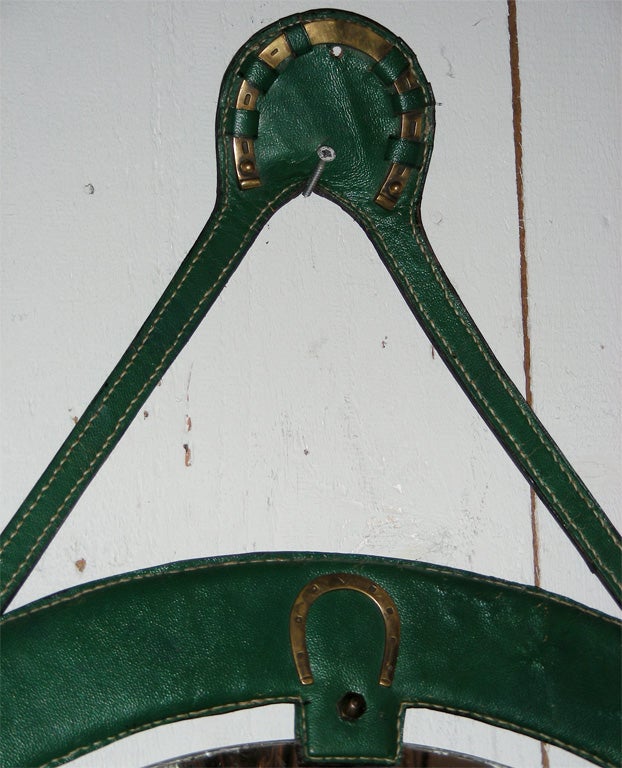 French 1950s Green Mirror by Jacques Adnet