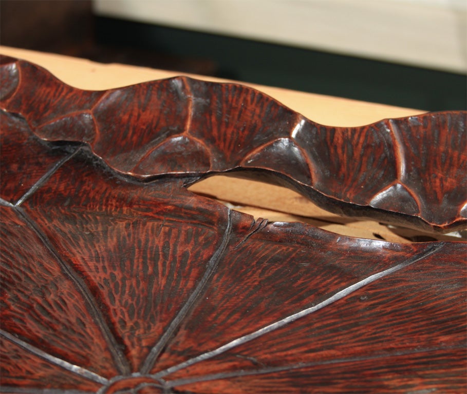 Japanese Carved Wood Lotus Leaf Tray For Sale 2