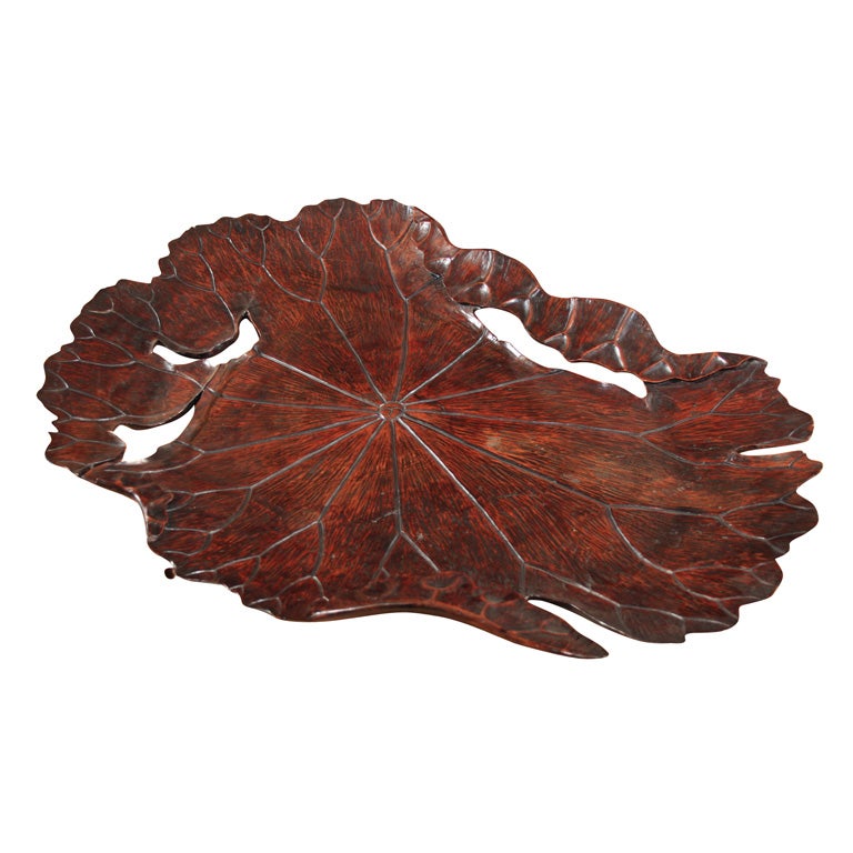 Japanese Carved Wood Lotus Leaf Tray For Sale