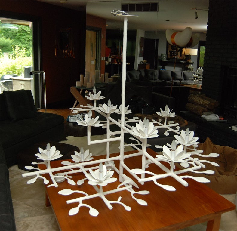 Lotus Chandelier with White Finish In Excellent Condition For Sale In Wainscott, NY
