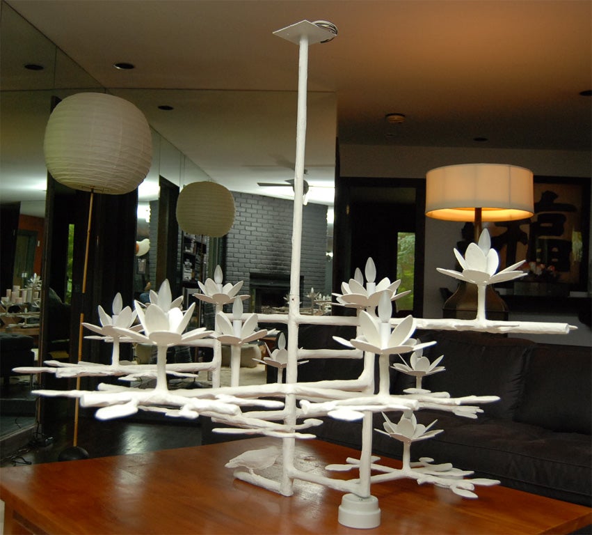 Contemporary Lotus Chandelier with White Finish For Sale