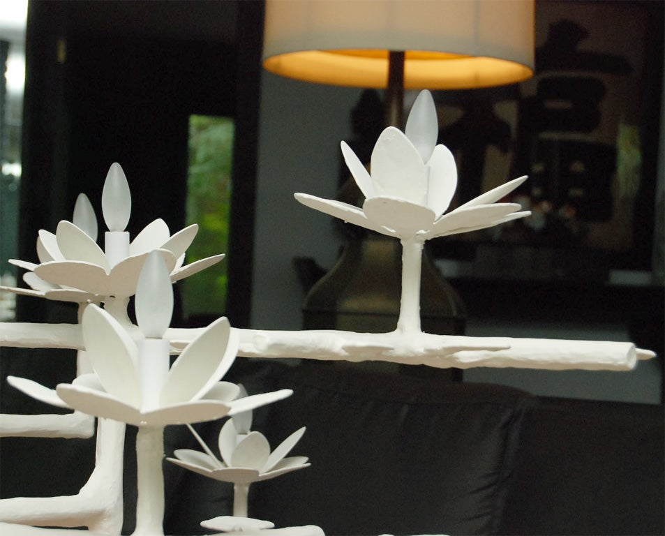 Steel Lotus Chandelier with White Finish For Sale