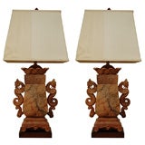 Monumental Chinois Table Lamps in Carved Soapstone