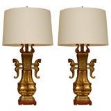 Vintage Pair Chinois Brass Table Lamps