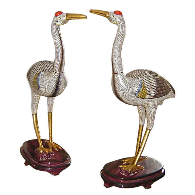 Pair of Chinese Cloisonne Cranes at 1stDibs