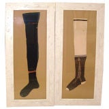 Antique Collection of Framed Embroidered Stockings